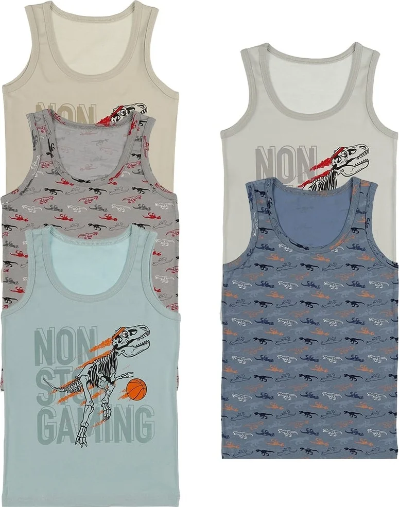 Donella 5 Pack Colored Dinosaur Printed Boy Undershirt - 77711260B