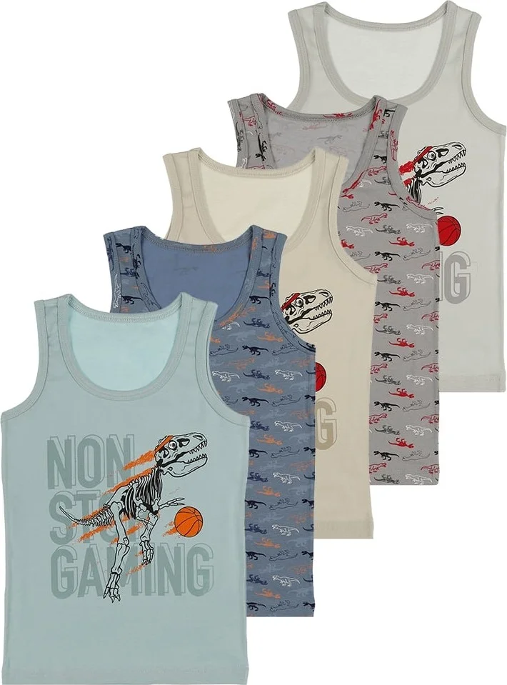 Donella 5 Pack Colored Dinosaur Printed Boy Undershirt - 77711260B