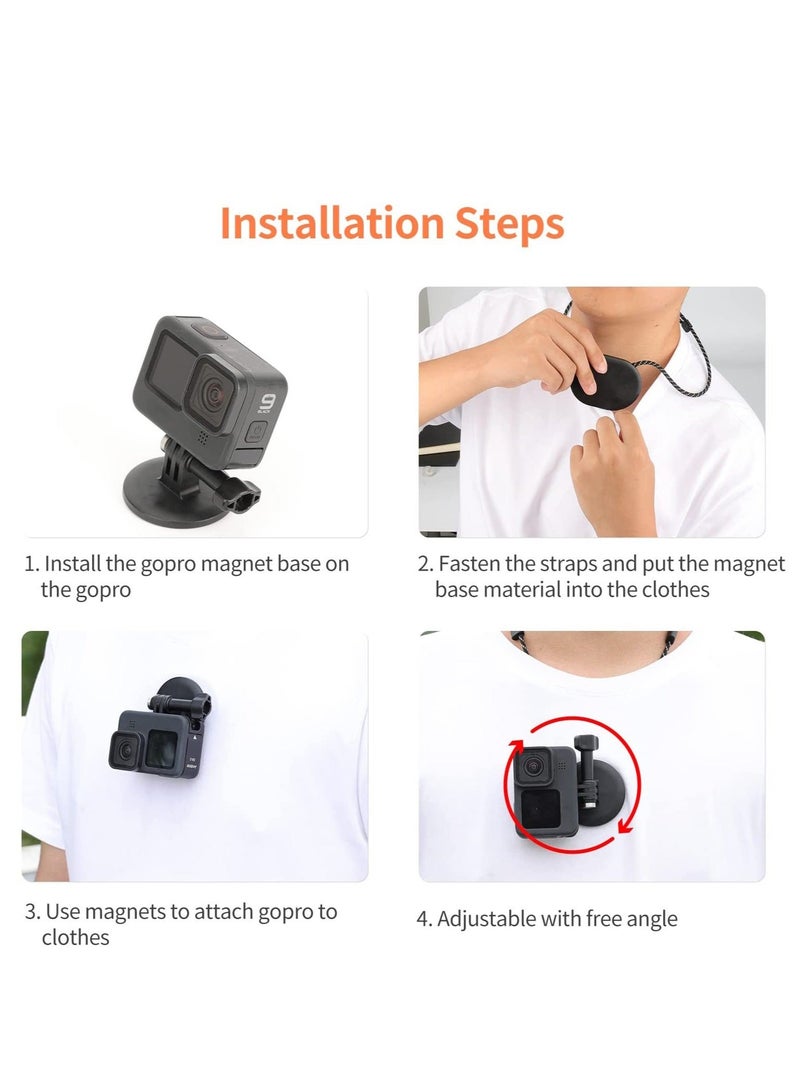 Captaintech SYOSI Magnetic Neck Selfie Holder Action Camera Mount Quick Release Plate Chest Shoulder Support Angle with Joint Mount for Hero 5 6 7 8 9 10 Black AKASO DJI Action iPhone Camera Video Shoot - Image 5