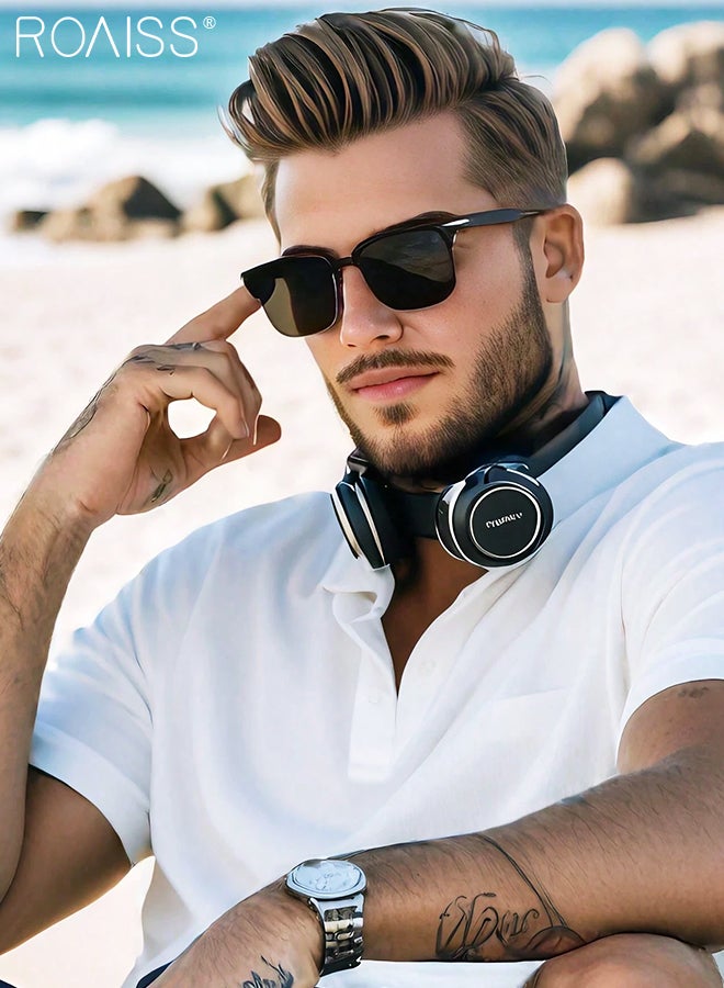 رويس نظارة شمسية دائرية للرجال، قطعتان، حماية من الأشعة فوق البنفسجية 400، نظارات شمسية أنيقة مزخرفة للحفلات الخارجية والتصوير الفوتوغرافي في الشوارع - Image 2