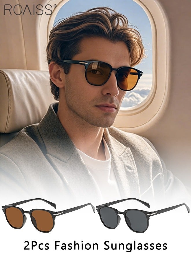 رويس نظارة شمسية دائرية للرجال، قطعتان، حماية من الأشعة فوق البنفسجية 400، نظارات شمسية أنيقة مزخرفة للحفلات الخارجية والتصوير الفوتوغرافي في الشوارع - Image 1