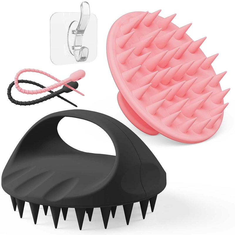 ManmiHealth Large Hair Scalp Scrubber Onepiece Silicone Scalp Massager for Wet Dry Long Bristles Shampoo Brush for Dandruff Removal and Hair Growth with Free StrapHookPinkBlack