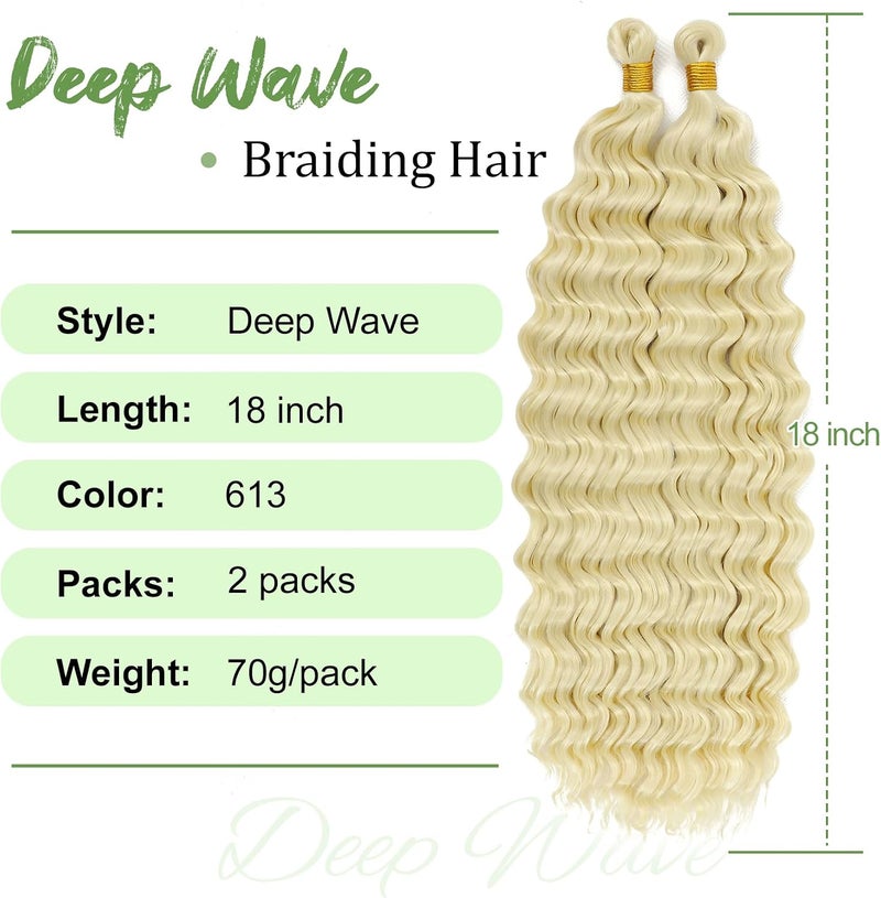 Eerya Long Curly Braiding Hair 18 Inch 2 Packs Blonde Ocean Wave Crochet Hair for Black Women Deep Wave Braiding Hair for Boho Braids (18 inch, #613) - Image 2