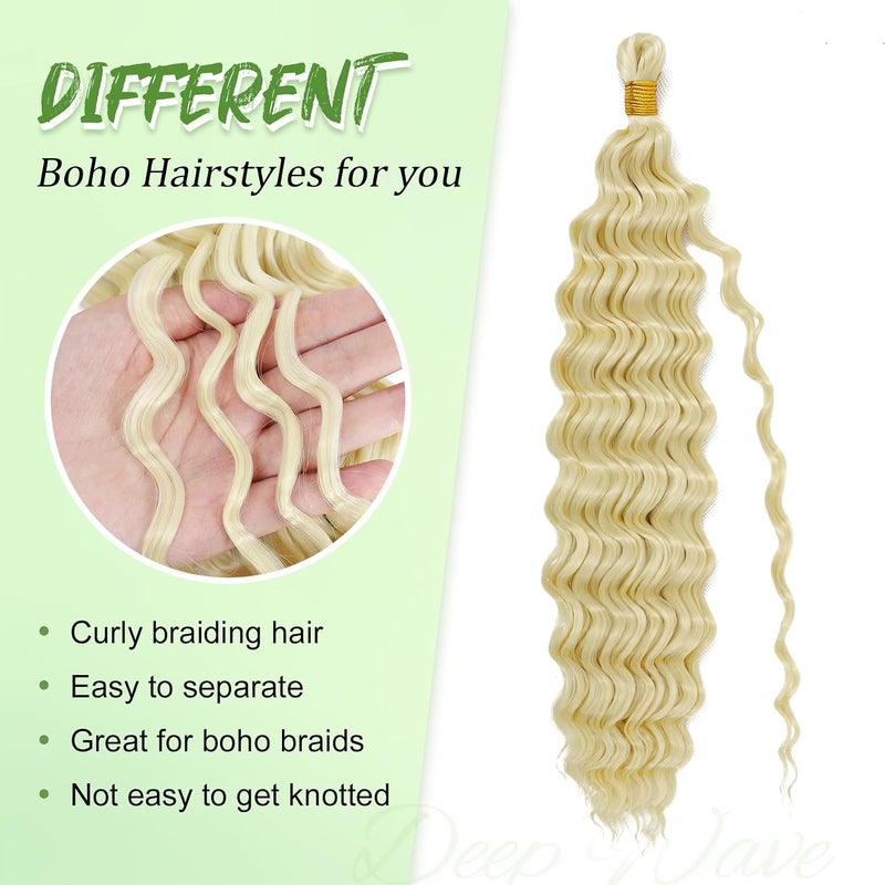 Eerya Long Curly Braiding Hair 18 Inch 2 Packs Blonde Ocean Wave Crochet Hair for Black Women Deep Wave Braiding Hair for Boho Braids (18 inch, #613) - Image 3
