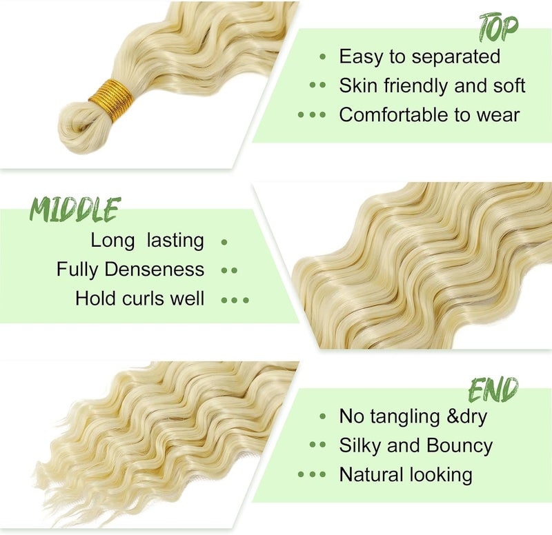 Eerya Long Curly Braiding Hair 18 Inch 2 Packs Blonde Ocean Wave Crochet Hair for Black Women Deep Wave Braiding Hair for Boho Braids (18 inch, #613) - Image 4