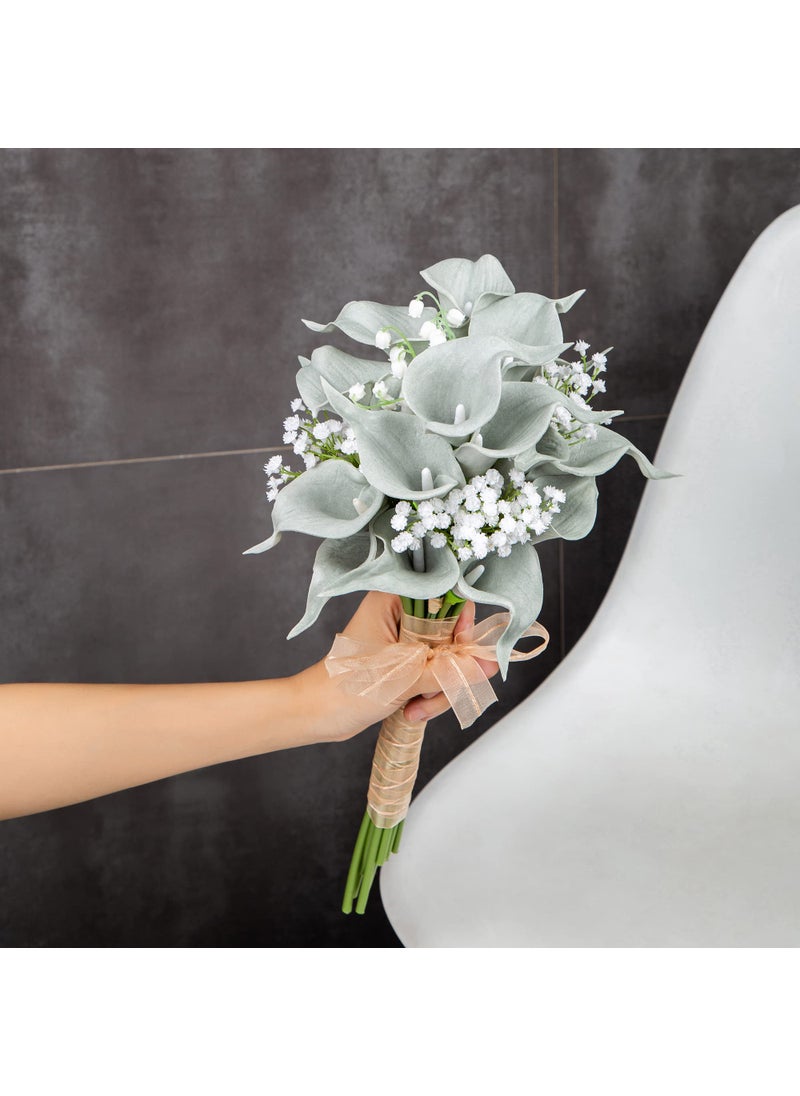 DuHouse DuHouse 20Pcs Artificial Calla Lily Flower Real Touch Latex Flowers for DIY Wedding Bouquet Party Home Decor (Grey)  - Image 3