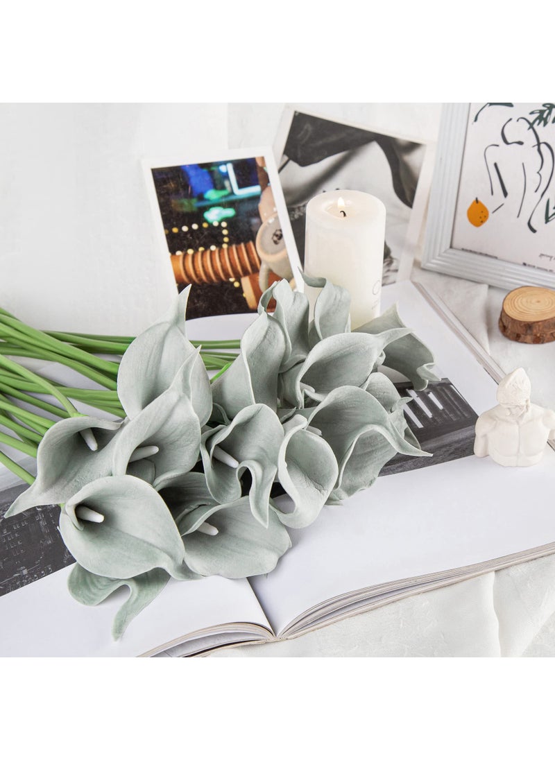 DuHouse DuHouse 20Pcs Artificial Calla Lily Flower Real Touch Latex Flowers for DIY Wedding Bouquet Party Home Decor (Grey)  - Image 2