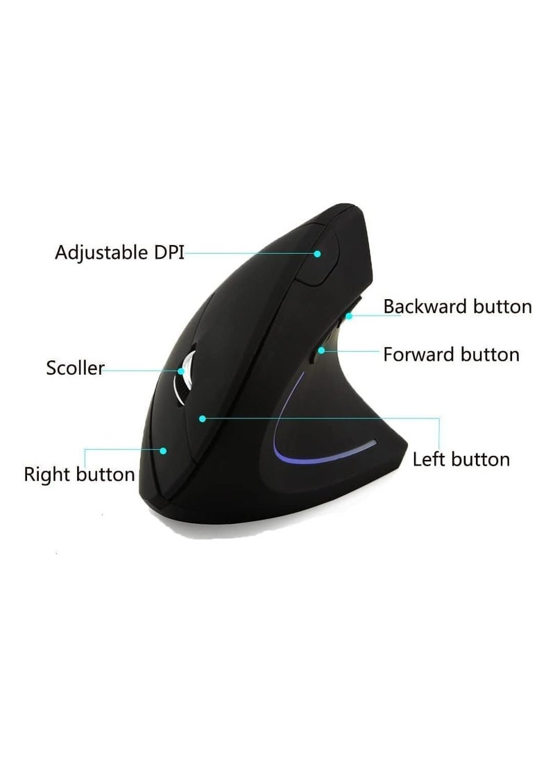 CROIRE CROIRE ErgoFlow 2.4G Wireless Vertical Mouse Ergonomic Upright Mouse Optical Mouse 3 Adjustable DPI Levels/Plug&Play Black - Image 3