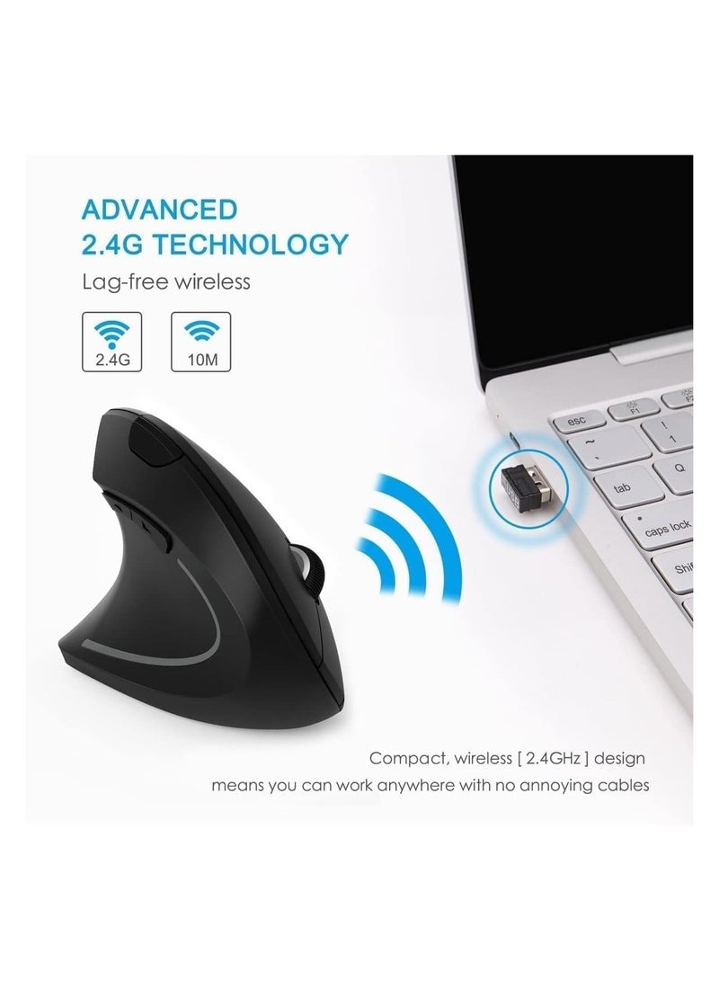 CROIRE CROIRE ErgoFlow 2.4G Wireless Vertical Mouse Ergonomic Upright Mouse Optical Mouse 3 Adjustable DPI Levels/Plug&Play Black - Image 5