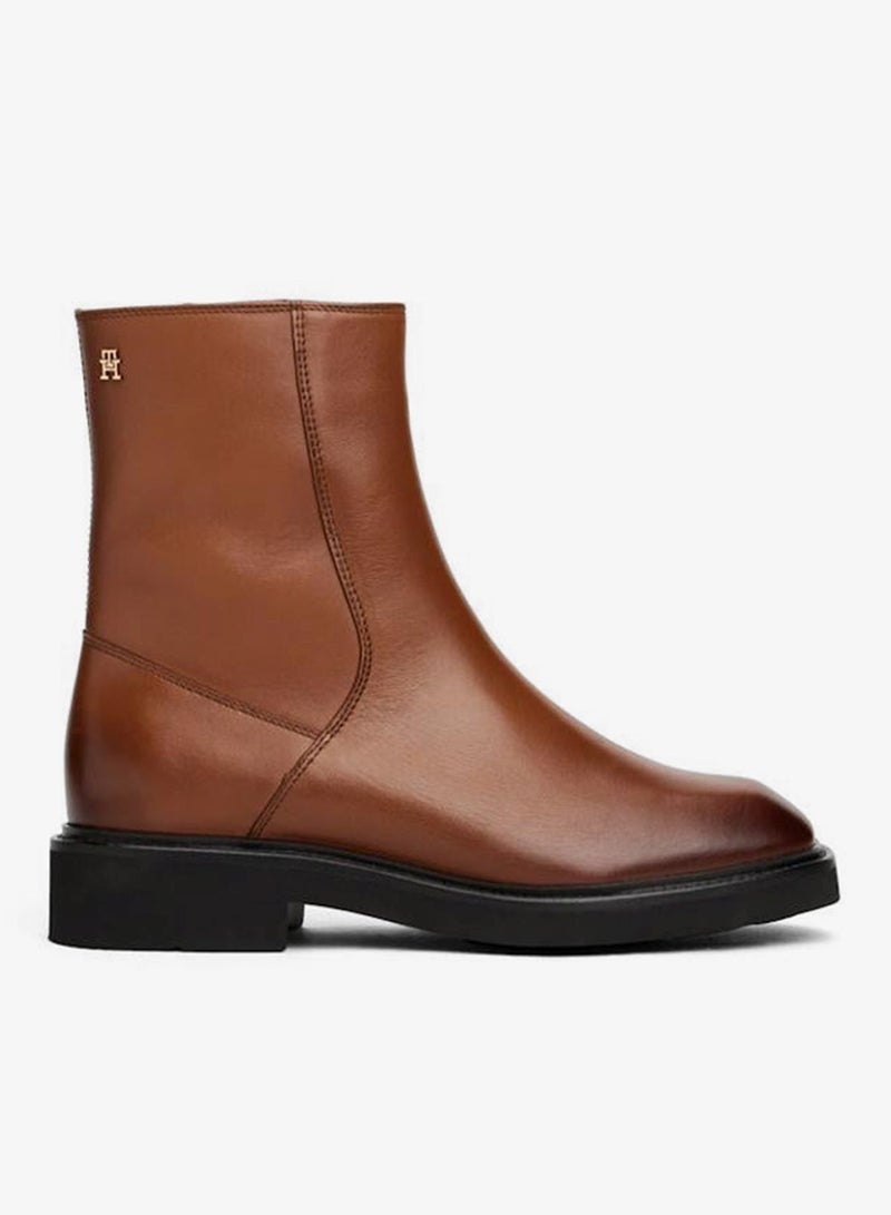 TOMMY HILFIGER square toe leather bootie - Image 1