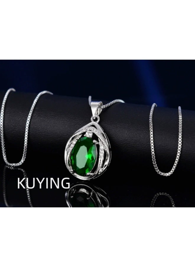 KUYING Fresh Green Topaz Silver Plated Necklace For Women
