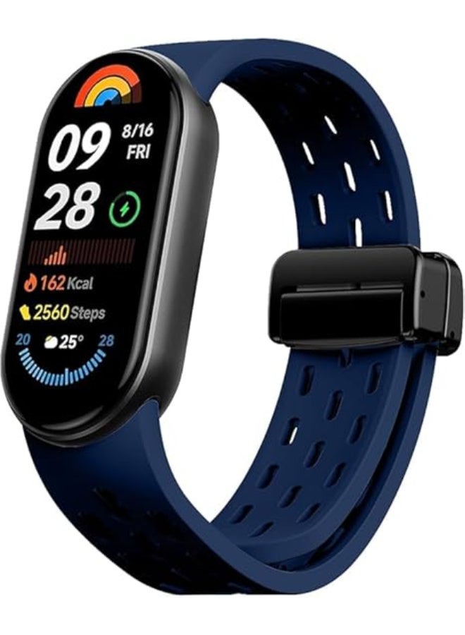 Strap For Xiaomi Mi Band 10/9/8 Magnetic Metal Buckle Sport Breathable Strap for Men Women Band Quick Release Soft Replacment Wristband For Xiaomi Smart Band 8/9/10 (Blue) - Image 1