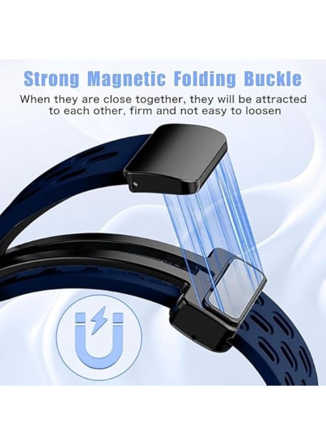 Strap For Xiaomi Mi Band 10/9/8 Magnetic Metal Buckle Sport Breathable Strap for Men Women Band Quick Release Soft Replacment Wristband For Xiaomi Smart Band 8/9/10 (Blue) - Image 3