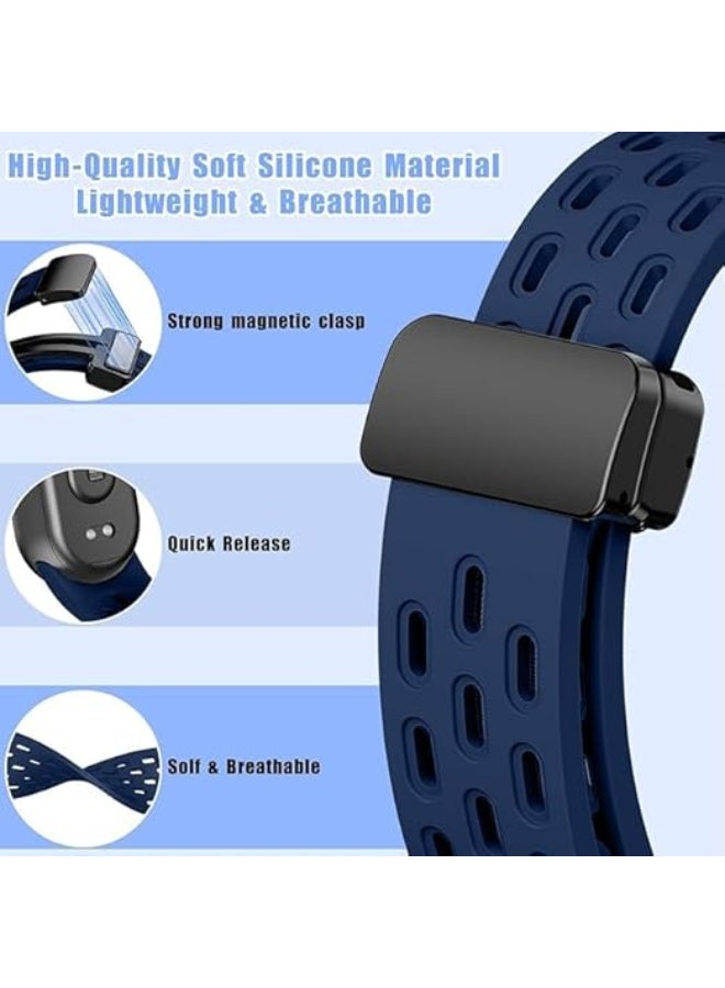 Strap For Xiaomi Mi Band 10/9/8 Magnetic Metal Buckle Sport Breathable Strap for Men Women Band Quick Release Soft Replacment Wristband For Xiaomi Smart Band 8/9/10 (Blue) - Image 2