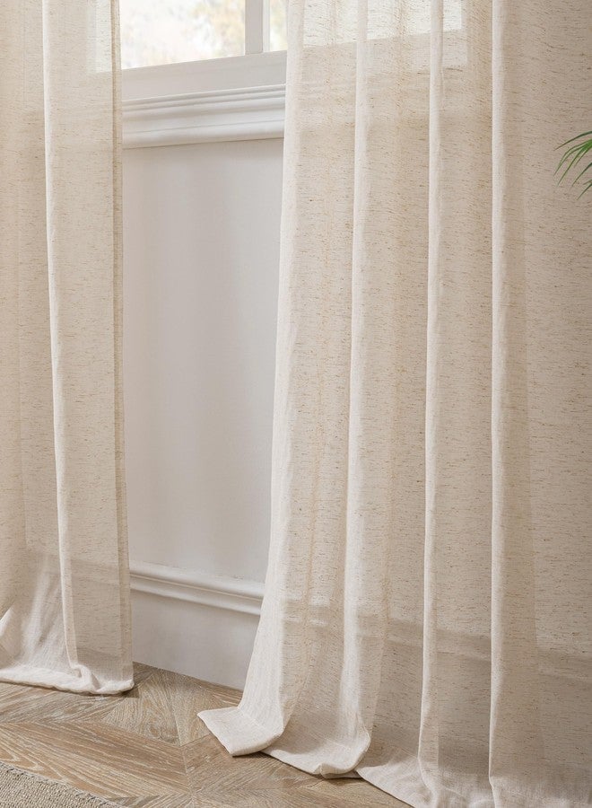 FMFUNCTEX Linen Sheer Curtains for Bedroom, Taupe Curtains 63 Inch Length for Living Room, Brown Farmhouse French Flax Blend Window Draperies, Rod Pocket 2 Panels Set - Image 4