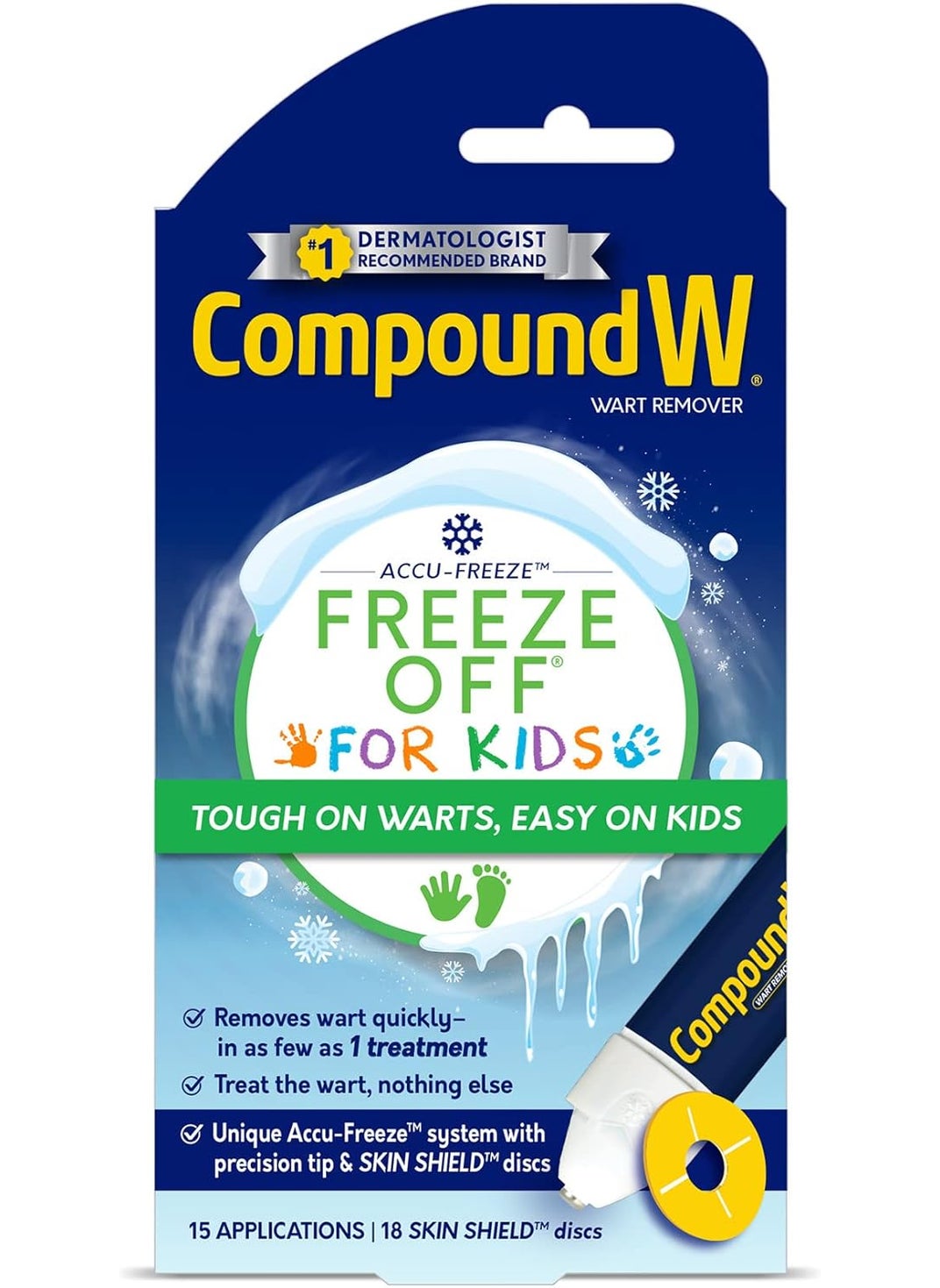 Compound W Compound W Freeze Off for Kids Wart Remover, 15 Freeze Applications and 18 Skin Shield Discs, For Common and Plantar Wart Removal 