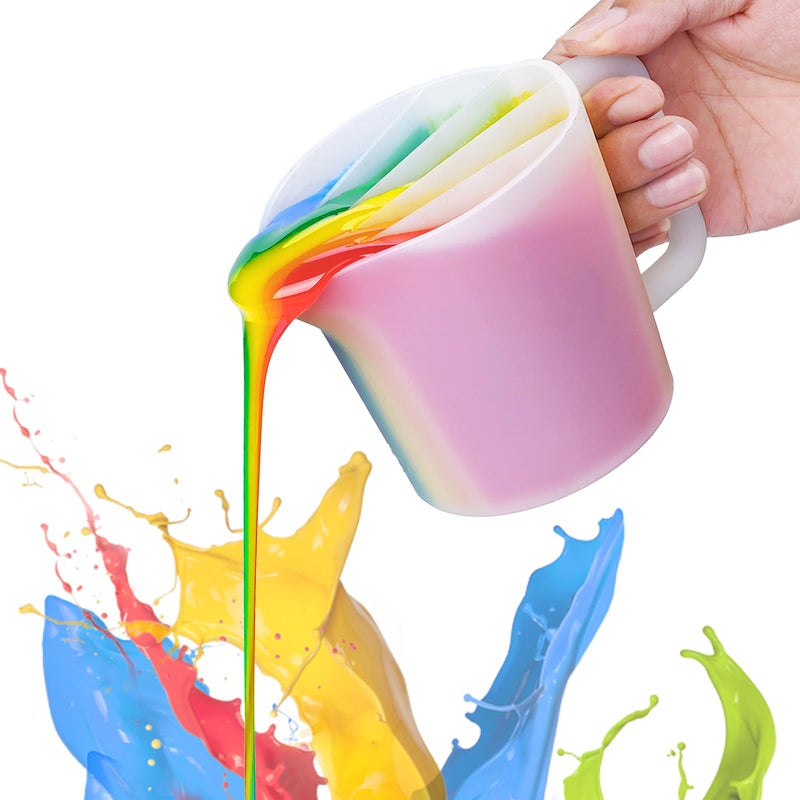 LET'S RESIN 17OZ/500ML Split Cup with Handle, Thicken & Easy Clean Split Cups for Paint Pouring with 5 Channels, Silicone Reusable Fluid Art Split Cups for Acrylic Paint, Resin Molds, Epoxy Resin Art - Image 1