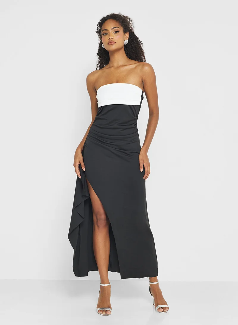 Ginger Monochrome Bandeau Evening Dress with Slit
