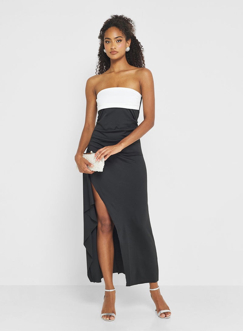 Ginger Monochrome Bandeau Evening Dress with Slit - Image 5