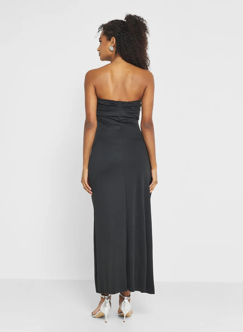 Ginger Monochrome Bandeau Evening Dress with Slit