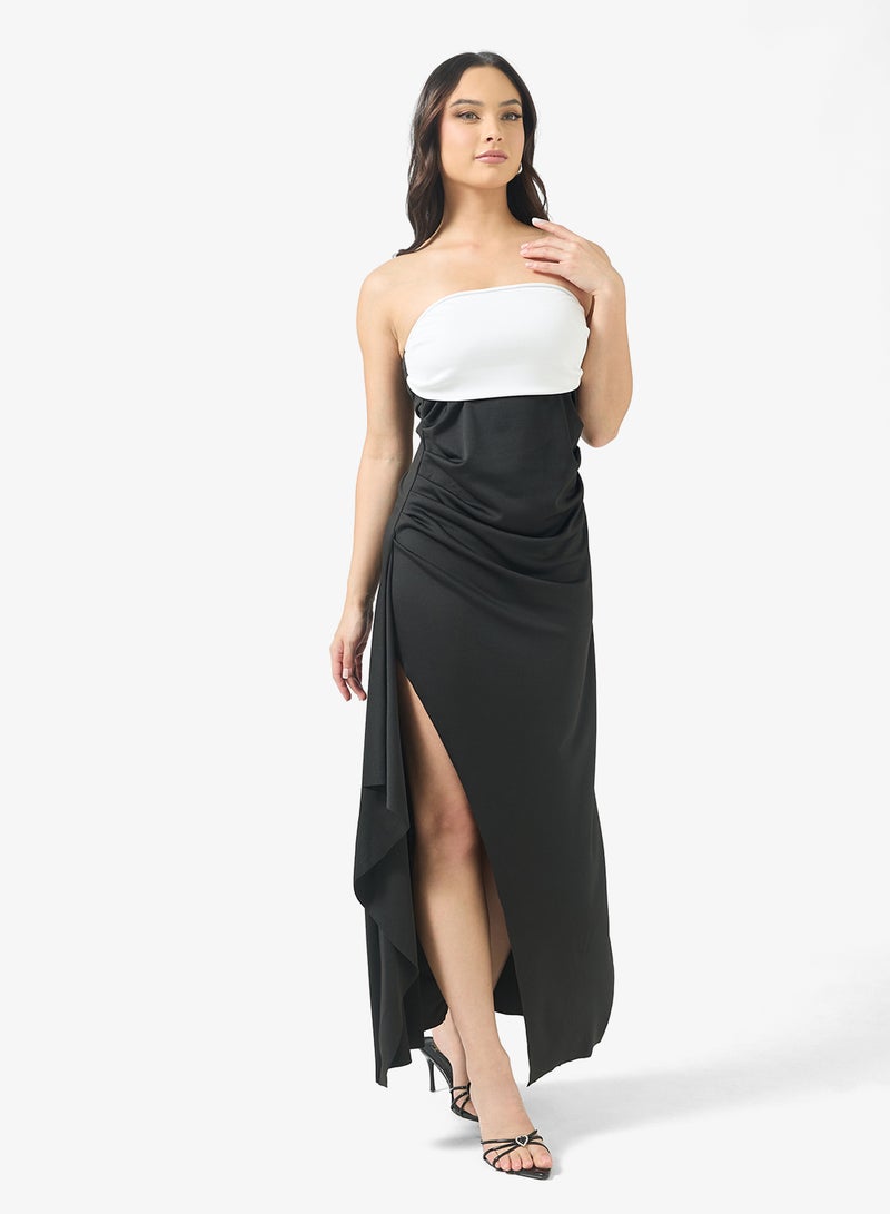 Ginger Monochrome Bandeau Evening Dress with Slit - Image 1