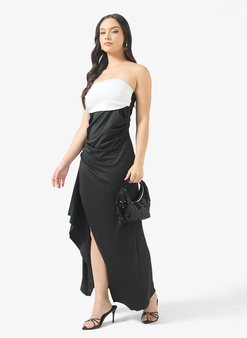 Ginger Monochrome Bandeau Evening Dress with Slit - Image 4