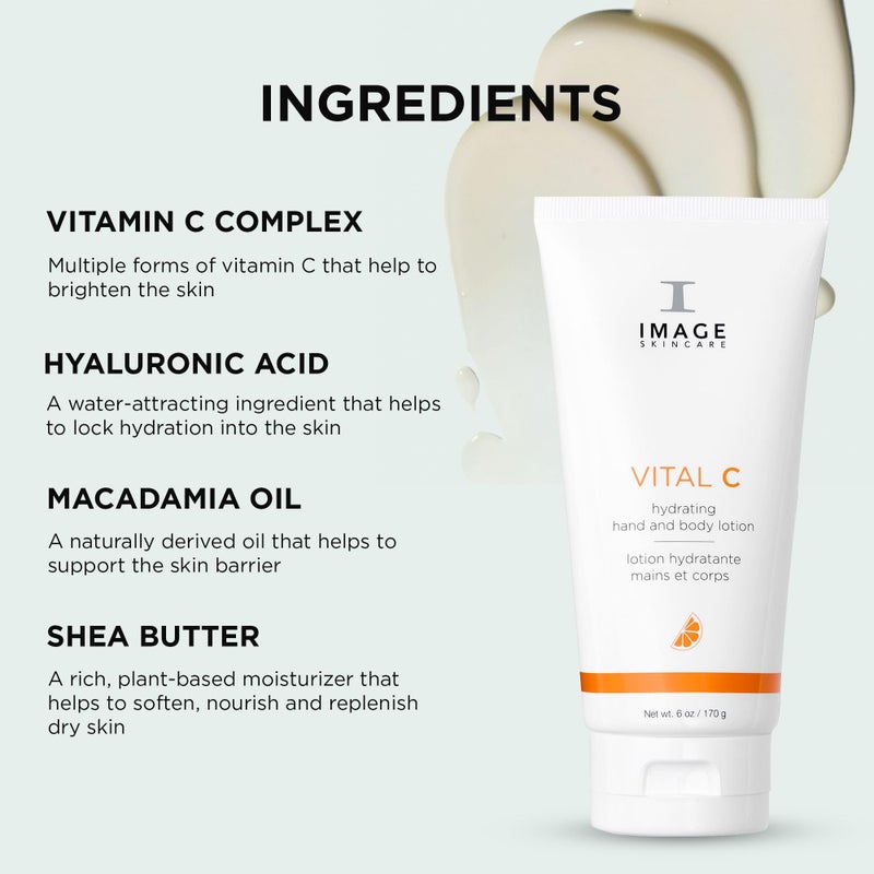 IMAGE Skincare, VITAL C Hydrating Hand and Body Lotion, Brightening and Moisturizing with Vitamin C, Shea Butter and Hyaluronic Acid, 6 oz - Image 5