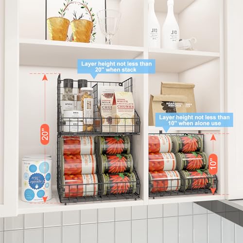 JKsmart Stackable Can Organizer for Pantry with 2 Adjustable Dividers, Soda Can Organizer, Can Storage Dispenser Holds up to 28 Cans, 2 tier Metal Wire Baskets Can Holder for Kitchen Cabinet Pantry, Black - Image 2