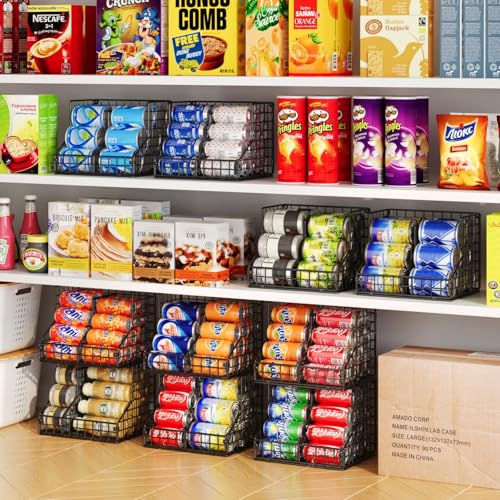 JKsmart Stackable Can Organizer for Pantry with 2 Adjustable Dividers, Soda Can Organizer, Can Storage Dispenser Holds up to 28 Cans, 2 tier Metal Wire Baskets Can Holder for Kitchen Cabinet Pantry, Black - Image 5