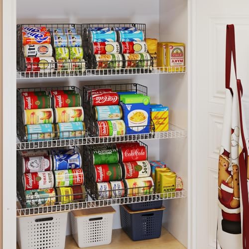 JKsmart Stackable Can Organizer for Pantry with 2 Adjustable Dividers, Soda Can Organizer, Can Storage Dispenser Holds up to 28 Cans, 2 tier Metal Wire Baskets Can Holder for Kitchen Cabinet Pantry, Black - Image 3