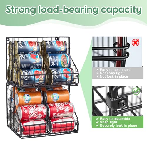 JKsmart Stackable Can Organizer for Pantry with 2 Adjustable Dividers, Soda Can Organizer, Can Storage Dispenser Holds up to 28 Cans, 2 tier Metal Wire Baskets Can Holder for Kitchen Cabinet Pantry, Black - Image 4