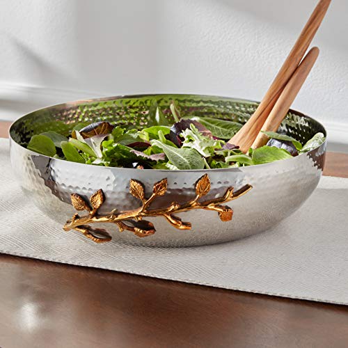 Elegance Golden Vine Hammered, 12-Inch, Silver/Gold Stainless Steel ,Salad Bowl - Image 2
