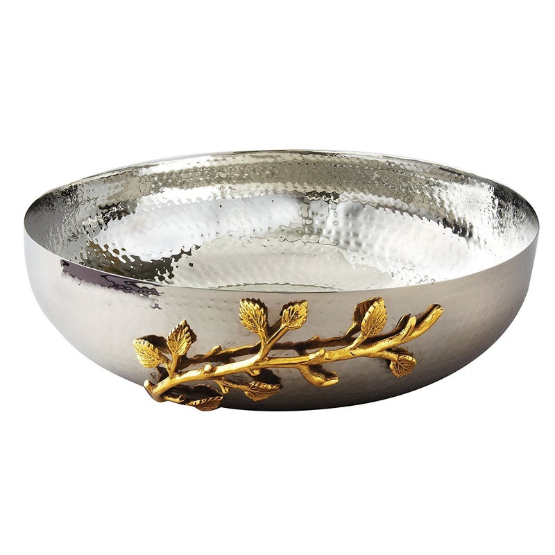 Elegance Golden Vine Hammered, 12-Inch, Silver/Gold Stainless Steel ,Salad Bowl - Image 4