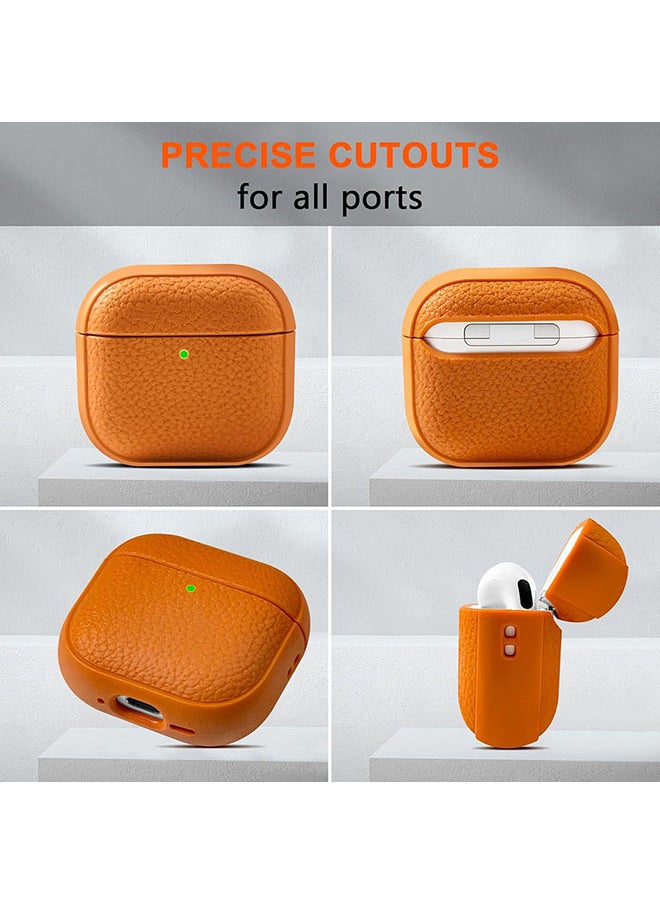 O Ozone - Case for Airpods 4 Case Cover with Wrist Strap, Leather Touch Design Protective Headphone Case Cover for Airpods 4th Generation Case -Orange - Image 1