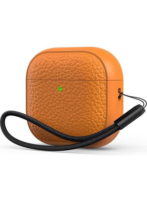Case for Airpods 4 Case Cover with Wrist Strap, Leather Touch Design Protective Headphone Case Cover for Airpods 4th Generation Case -Orange