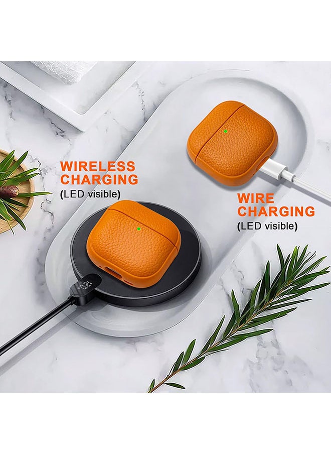 O Ozone - Case for Airpods 4 Case Cover with Wrist Strap, Leather Touch Design Protective Headphone Case Cover for Airpods 4th Generation Case -Orange - Image 1