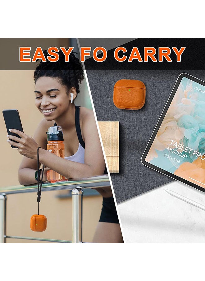 O Ozone - Case for Airpods 4 Case Cover with Wrist Strap, Leather Touch Design Protective Headphone Case Cover for Airpods 4th Generation Case -Orange - Image 1
