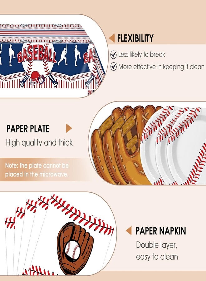 HiToJY 41Pcs Baseball Party Decorations,Baseball Themed Party Supplies,Disposable Tableware Include Sport Themed Paper Plates,Napkins,Tablecloth,for Kids Birthday - Image 4