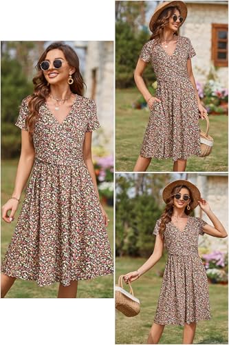OUGES Women's 2025 Summer Short Sleeve V Neck Floral Midi Dress with Pockets Maternity Nursing Dresses Clothes(Floral B,M) - Image 3