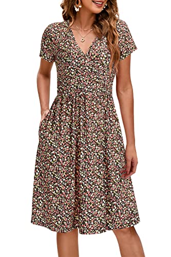 OUGES Women's 2025 Summer Short Sleeve V Neck Floral Midi Dress with Pockets Maternity Nursing Dresses Clothes(Floral B,M) - Image 1