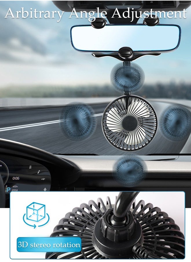 DUNISO USB Car Fan 12V for Car Interior Rear View Mirror, Adjustable Car Clip Fan, Car Essentials Car Cooler Fan with Stepless Speed Regulation for Car/Vehicle SUV, RV  - Image 5