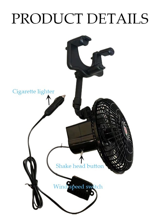 DUNISO USB Car Fan 12V for Car Interior Rear View Mirror, Adjustable Car Clip Fan, Car Essentials Car Cooler Fan with Stepless Speed Regulation for Car/Vehicle SUV, RV  - Image 3