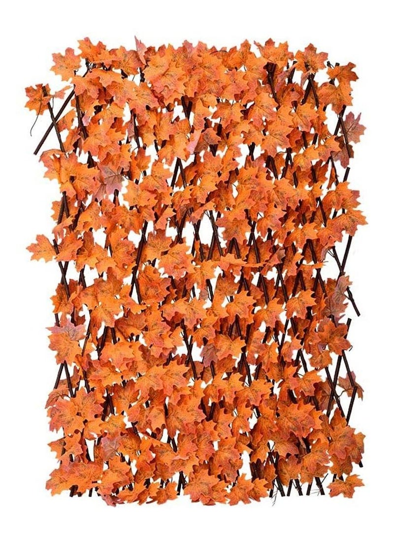 Generic FFD Bamboo Wooden Fence with Artificial Plants Orange Ivy Leaves Expandable Wicker For Home Garden Wall Decoration(100cm)  - Image 1
