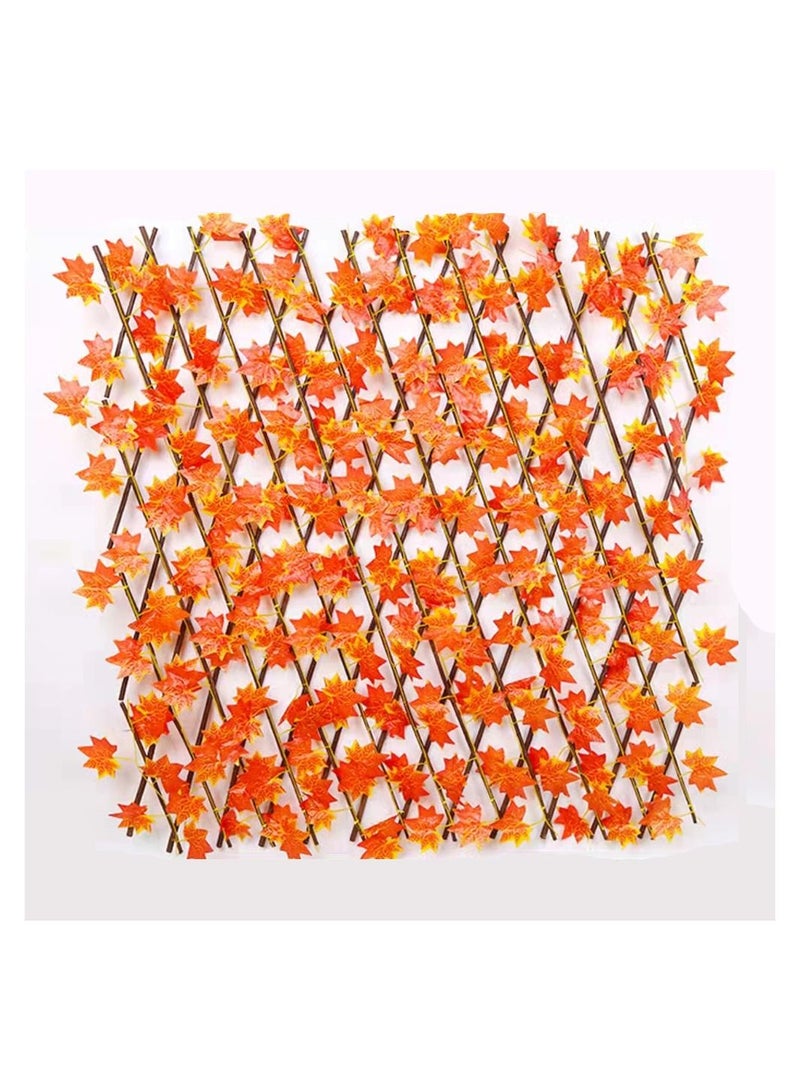 Generic FFD Bamboo Wooden Fence with Artificial Plants Orange Ivy Leaves Expandable Wicker For Home Garden Wall Decoration(100cm)  - Image 2