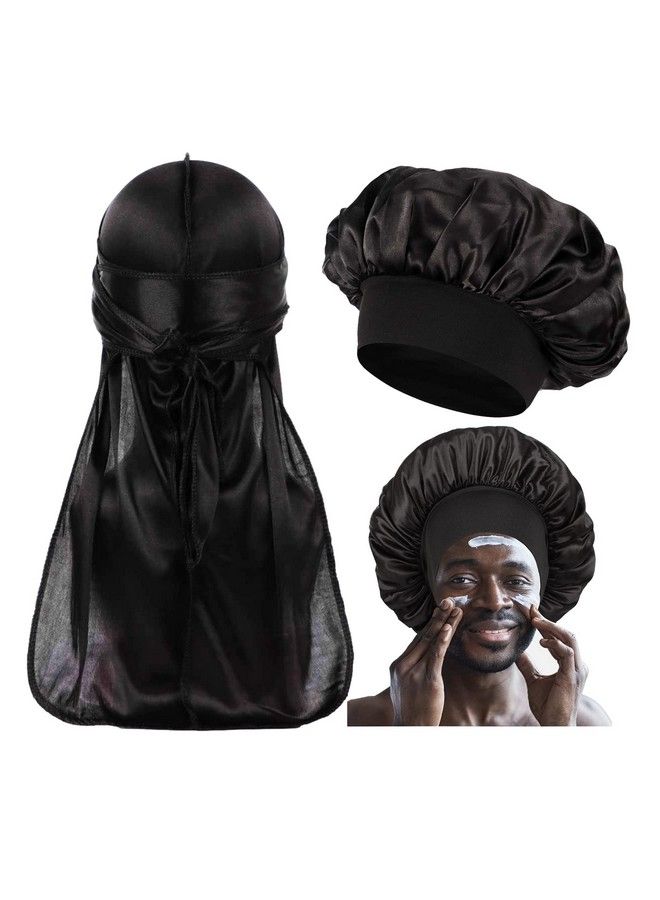 Himoswis بونيه للرجال بشعر مجعد من الحرير للرجال للنوم، مجموعة دوراج وبونيه متطابقة للأزواج، مجموعة بونيه للرجال - Image 2