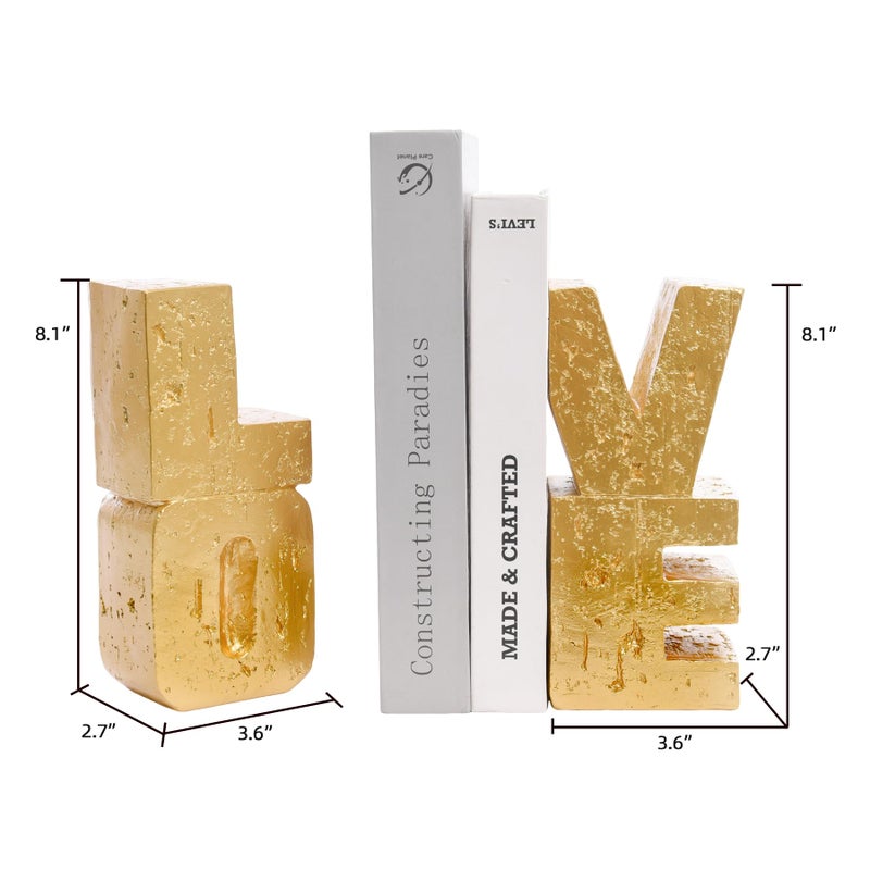 Kakizzy Book Ends Decorative Love Design,Modern Heavy Duty Gold Bookends for Shelves,Resin Book Holders, Book Stoppers for Home Desk Decoration, Unique Love Sculpture Bookends,Gifts for Christmas's Day - Image 2