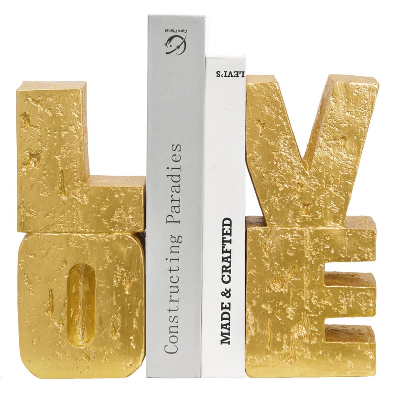 Kakizzy Book Ends Decorative Love Design,Modern Heavy Duty Gold Bookends for Shelves,Resin Book Holders, Book Stoppers for Home Desk Decoration, Unique Love Sculpture Bookends,Gifts for Christmas's Day - Image 1