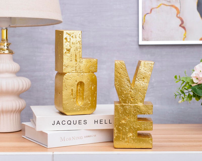 Kakizzy Book Ends Decorative Love Design,Modern Heavy Duty Gold Bookends for Shelves,Resin Book Holders, Book Stoppers for Home Desk Decoration, Unique Love Sculpture Bookends,Gifts for Christmas's Day - Image 5