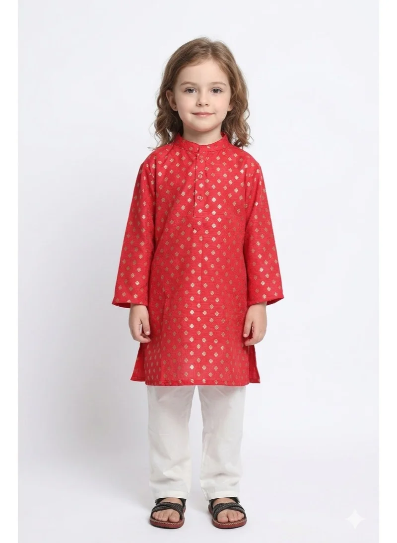 Saka Designs Floral Printed Red Kurta With Pyjamas For Boys