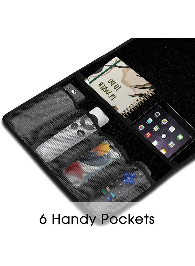 NIHSPRUHAY Sofa Caddy Organizer Remote Control Holder for Couch Recliner Cotton Non Slip Armrest Chair Caddie with 6 Grey Mesh Pocket Newspaper Storage for Tablet, Magazine, Phone, iPad,( Black ) - Image 3